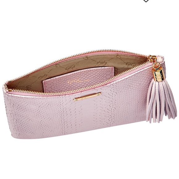 Gigi New York All In One Embossed Leather Clutch With Tassel Dark Pink/Mauve - Picture 2 of 15